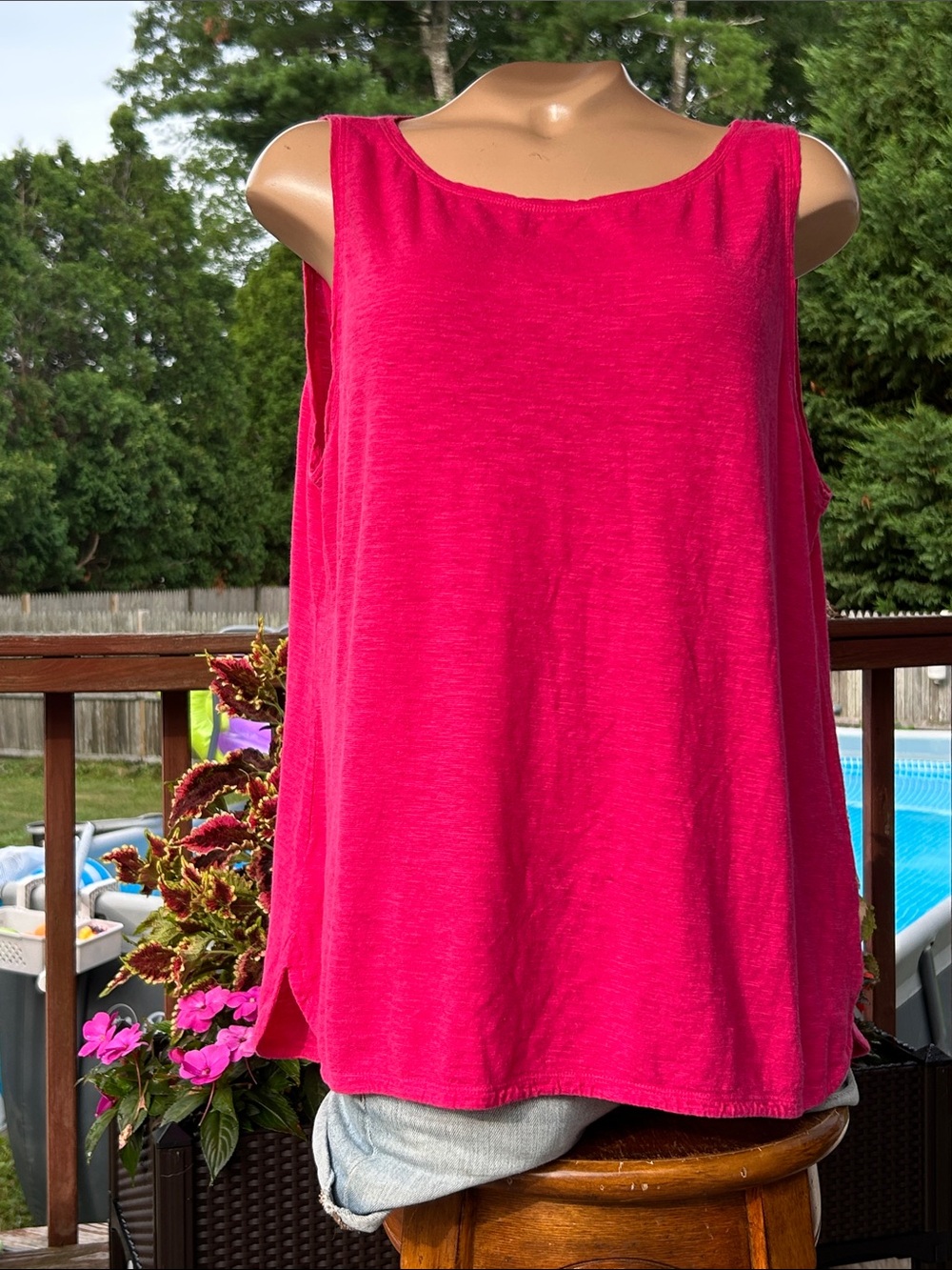 Eileen Fisher Hemp/Organic Cotton Vibrant Pink Scoop Neck Tank Top- Large-